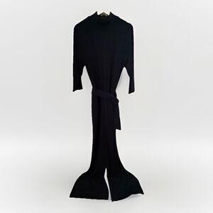 Chicos Travelers Mock Neck Jumpsuit India Ink Blue Dress Cocktail Travel Belted